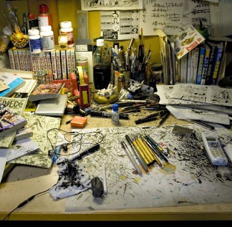 messy artist mangaka desk