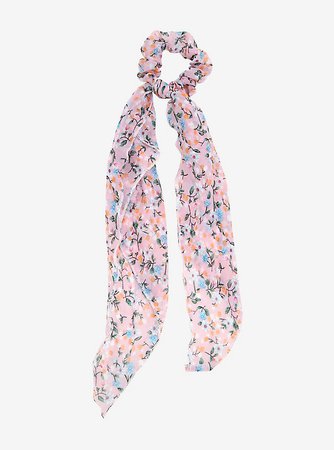Pink Floral Long Bow Scrunchy