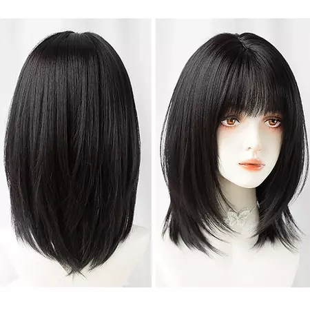 Synthetic Wig Straight With Bangs Machine Made Wig Medium Length Synthetic Hair Women's Soft Party Easy to Carry Blonde Pink Black Wigs | BestDealBuys