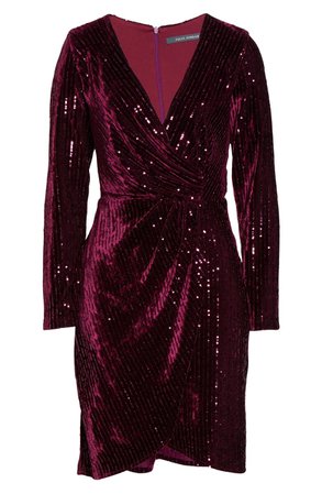 Julia Jordan Velvet Sequin Long Sleeve Faux Wrap Dress | Nordstrom