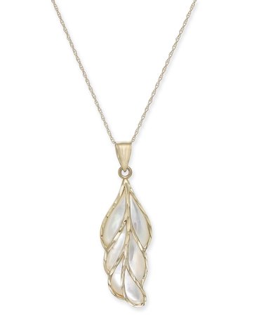 Macy's 14k Gold Mother-of-Pearl Leaf Pendant Necklace