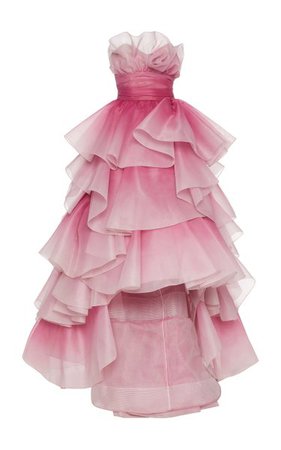 Tiered-Ruffle Strapless Tulle Gown By Marchesa | Moda Operandi