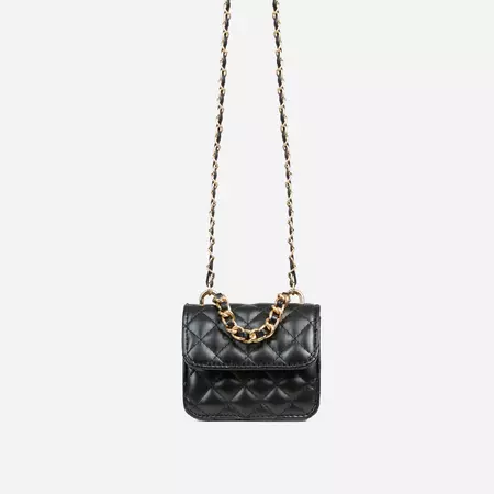 Armas Quilted Detail Chain Strap Cross Body Mini Bag In Black Faux Leather | EGO