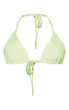 Prettylittlething Lime Embossed Towel Bikini Top | PrettyLittleThing CA