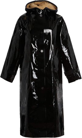 Kassl Shearling-Lined Lacquered Cotton-Blend Raincoat