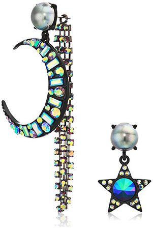 Amazon.com: Betsey Johnson (GBG) Betsey's Dark Magic Moon and Star Mismatched Earrings, Black, One Size: Clothing