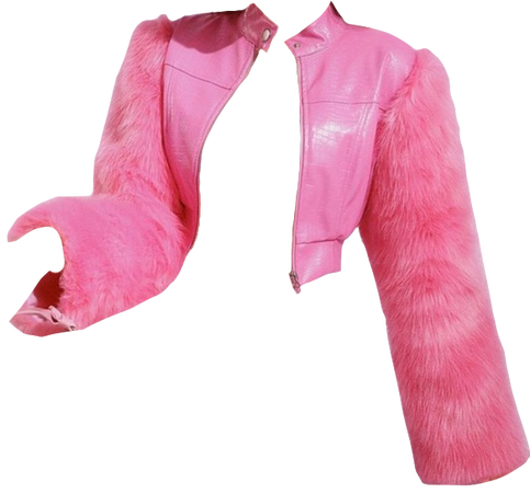 pink racer jacket with fur sleeves