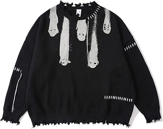 Amazon.com: LATAHUO Men's Goth Graphic Knitted Sweater Long Sleeve Casual Oversized Gothic Streetwear Pullover Sweater(White, Large) : Clothing, Shoes & Jewelry