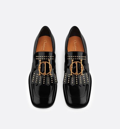 Diordirection glazed calfskin loafer with studs - Shoes - Woman | DIOR