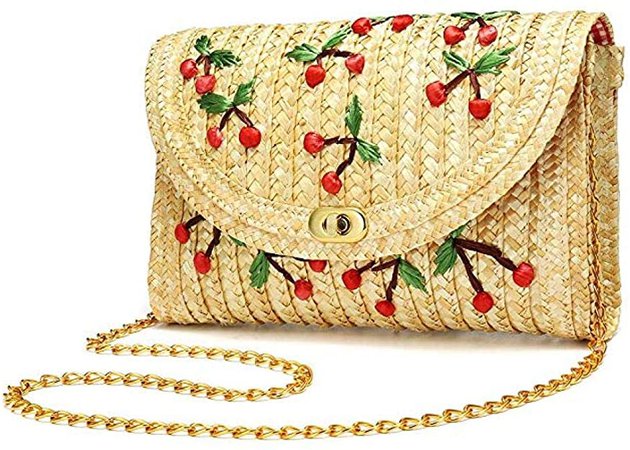 Straw Clutch Handbag, Straw Crossbody Bag Summer Beach Handbag Straw Purse Envelope Bag Wallet For Women (Banana)