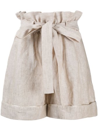 12 STOREEZ Paperbag Waist Linen Shorts - Farfetch