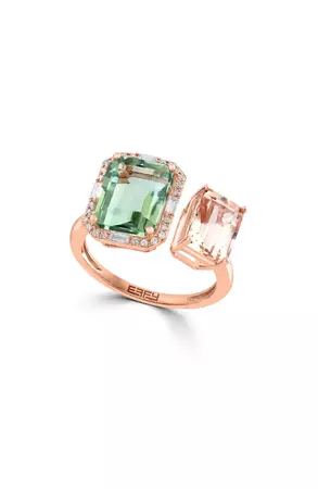 EFFY 14K Rose Gold Diamond Halo Green Quartz & Morganite Ring - 0.16ct. | Nordstromrack