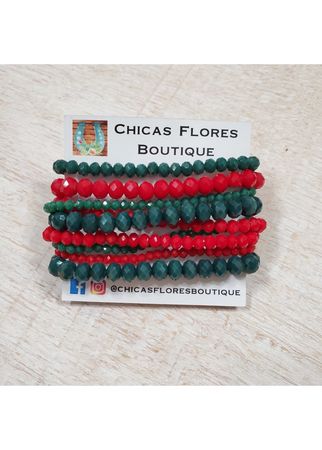 Red and Green Bead Bracelet Stack - Chicas Flores Boutique