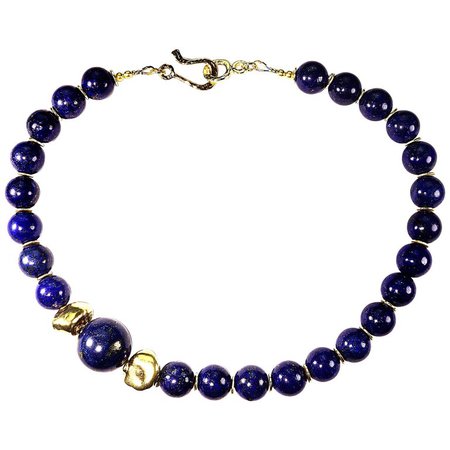 Elegant Lapis Lazuli and Gold Nugget Choker Necklace