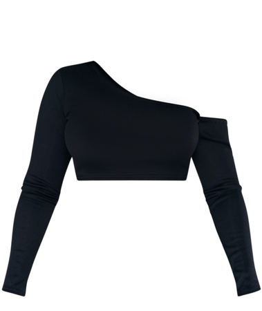 PLT- shape back rib asymmetric sleeve crop top