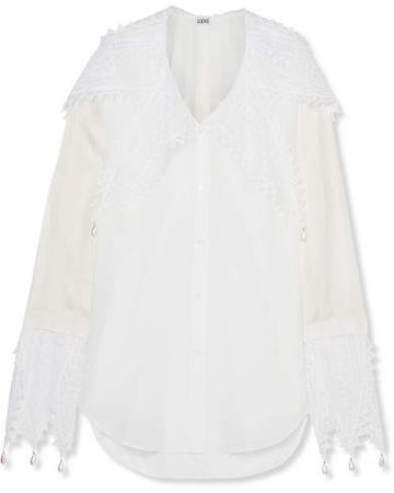 Embellished Broderie Anglaise-trimmed Cotton And Georgette Blouse - White