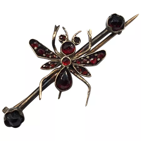 Antique Victorian Fly Bug Insect Bohemian Garnet Brooch Pin 9k Karat : A Romantic Time | Ruby Lane