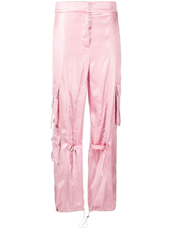Blumarine Women's Pink High-waisted Satin Cargo Pants