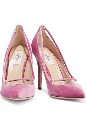 Pink PVC-trimmed velvet pumps | Sale up to 70% off | THE OUTNET | VALENTINO GARAVANI | THE OUTNET