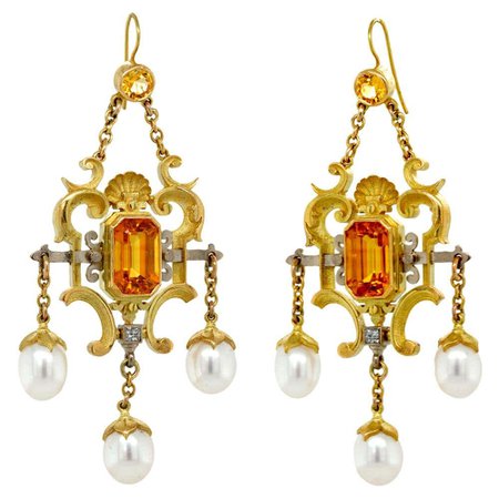 Tears of Aurora Earrings, 18kt Yellow and White Gold, Sapphires, Diamonds, Pearls For Sale at 1stDibs