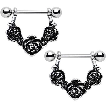 14 Gauge 5/8 Stainless Steel Antique Finish Rose Flower Dangle Nipple – BodyCandy