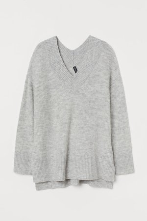 V-neck Wool-blend Sweater - Gray