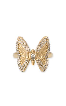 14k Yellow Gold Diamond Butterfly Ring By Jacquie Aiche | Moda Operandi