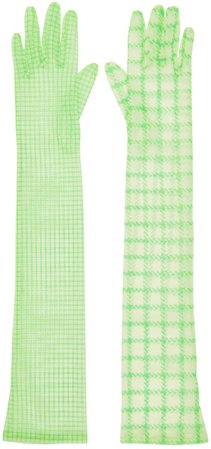 Fruity Booty: SSENSE Exclusive Green Mixed Check Print Gloves | SSENSE