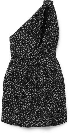 One-shoulder Printed Crepe Mini Dress - Black