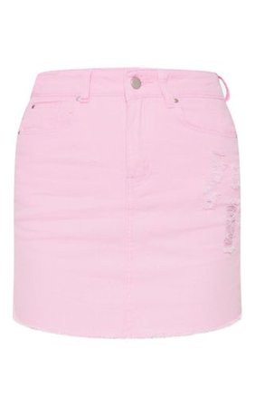 Light Pink Distressed Denim Skirt | Denim | PrettyLittleThing