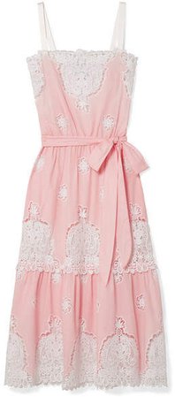 Esme Crocheted Cotton-voile Midi Dress - Baby pink
