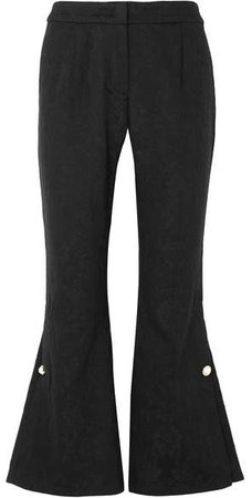 Louie Faux Pearl-embellished Organic Cotton And Wool-blend Jacquard Flared Pants - Black