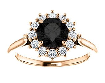 Black Diamond Heart Shape Halo Engagement Ring 14k Rose Gold | Etsy