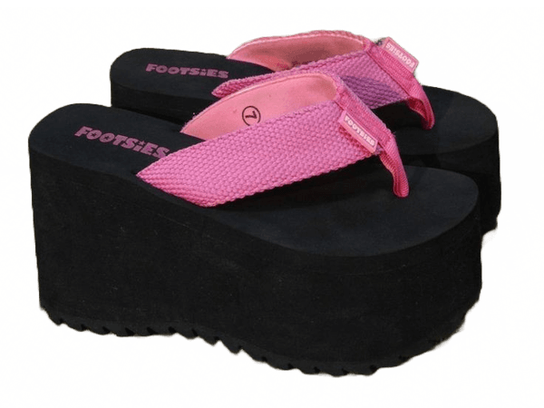pink black chunky platform flip-flop sandals