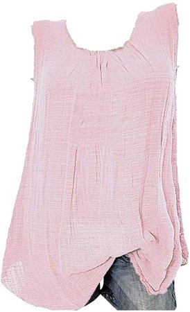 Amazon.com: Wokasun.JJ Womens Cotton Linen Blouse,Ladies Sleeveless Baggy T-Shirt Vest Summer Fashion Plus Size Tee Blouse Tank Tops(Pink,XXL): Clothing
