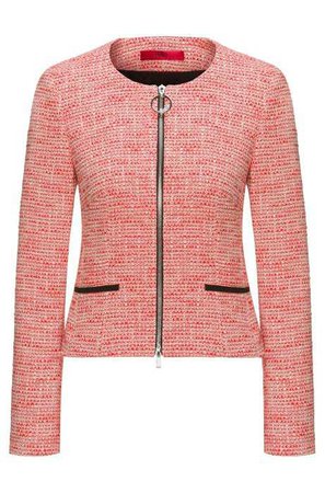 Hugo Boss Regular-fit zip-through tweed jacket in a cotton blend Style Aleesie