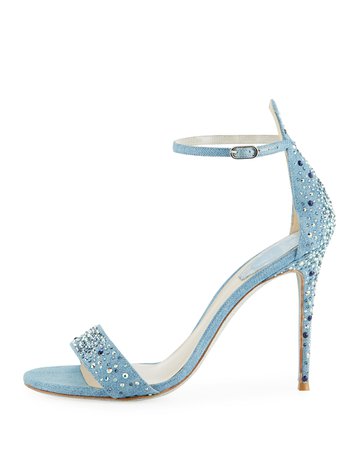 Rene Caovilla Embellished Denim Strappy Sandals | Neiman Marcus