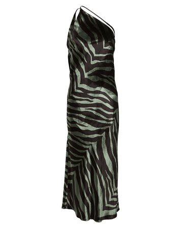 Michelle Mason | One-Shoulder Silk Velvet Zebra Print Gown | INTERMIX®
