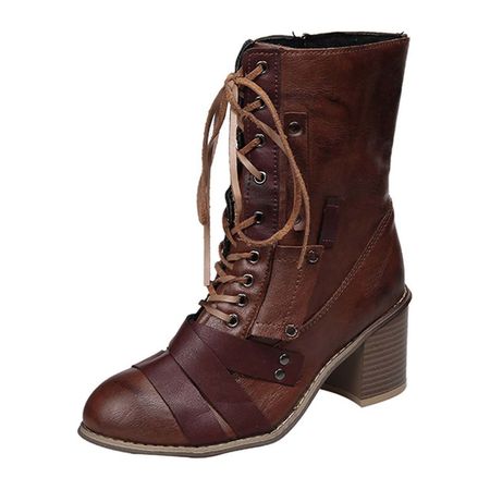 Womens Steampunk Victorian Boots Chunky Heel Lace Up Mid Calf Boots Military Style Gothic Lolita Pirate Boots - Walmart.com
