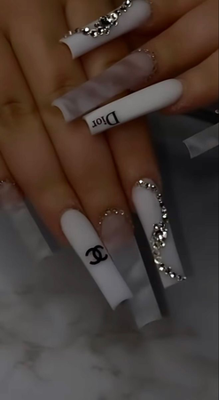 long white luxury nails with gems