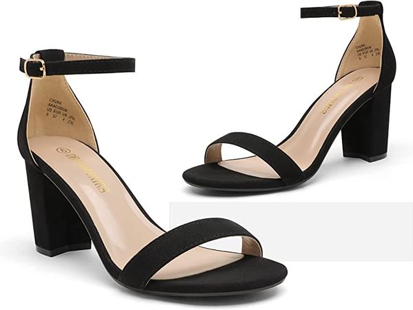 Amazon.com | DREAM PAIRS Women's Chunk Black Suede Low Heel Pump Sandals - 7 M US | Heeled Sandals