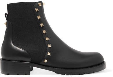 Garavani The Rockstud Leather Chelsea Boots - Black