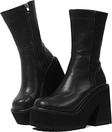 Amazon.com | AMINUGAL Womens Wedge Heel Ankle Boots Platform Zipper Punk Motorcycle Booties Chunky Block High Heel Round Toe Fashion Work Combat Boots Mid Calf For Women | Ankle & Bootie