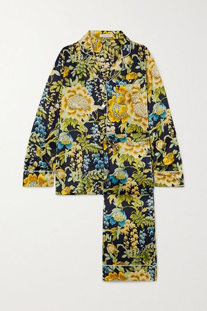 OLIVIA VON HALLE Lila floral-print silk-satin pajama set