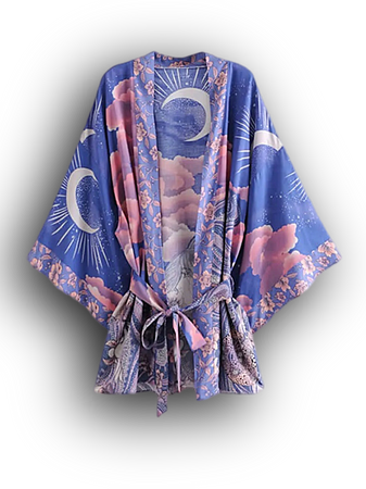Vintage Moon Floral Print Cardigan Kimono Outerwear robe