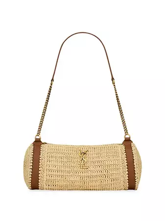 Shop Saint Laurent Cassandre Small Cylindric Bag in Raffia and Vegetable-Tanned Leather | Saks Fifth Avenue