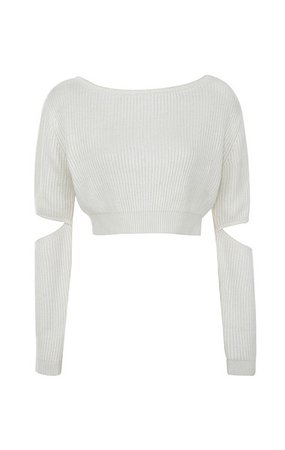 Clothing : Tops : 'Tatum' Off White Cropped Soft Rib Knit Sweater