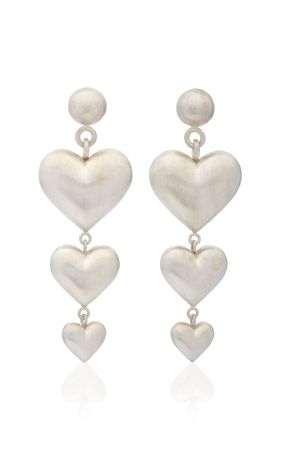 Triple Heart Sterling Silver Earrings By Rachel Quinn | Moda Operandi