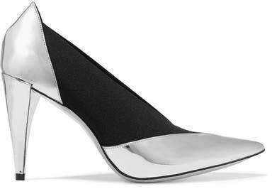Mirrored-leather And Elastic Pumps - Silver
