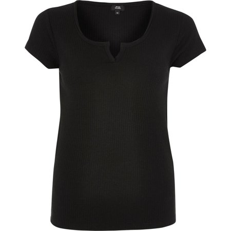 Black notch front T-shirt - Plain T-Shirts / Vests - T-Shirts & Vests - Tops - women